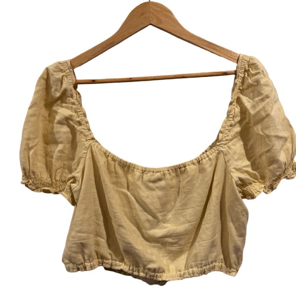 Abercrombie and Fitch Yellow Linen Blend Crop Size XL - Picture 2 of 8